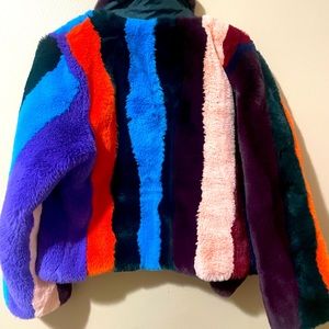 XL Multi color Plush Crop Faux Fur Jacket